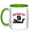 Mug with a colored handle Birthday boy 9 with deadpool kelly-green фото