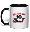 Mug with a colored handle Birthday boy 10 with deadpool black фото