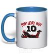 Mug with a colored handle Birthday boy 10 with deadpool royal-blue фото