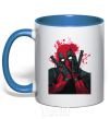 Mug with a colored handle Deadpool grimaces royal-blue фото