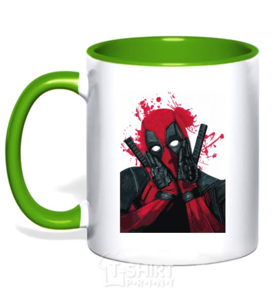 Mug with a colored handle Deadpool grimaces kelly-green фото