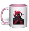 Mug with a colored handle Deadpool grimaces light-pink фото