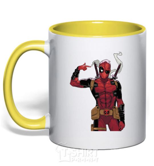 Mug with a colored handle Deadpool's arm yellow фото