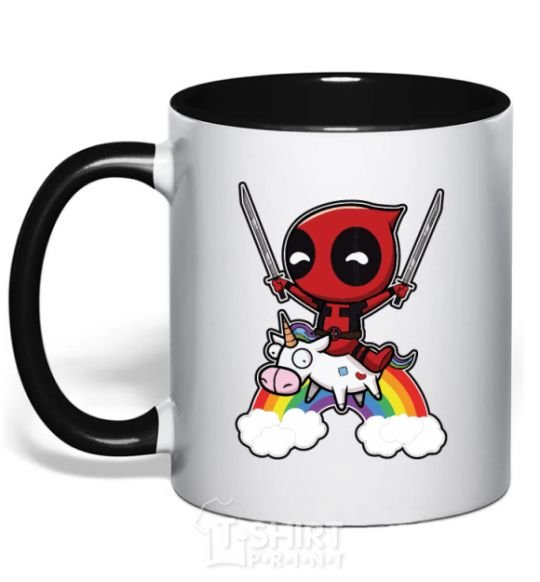 Mug with a colored handle Deadpool on a rainbow black фото