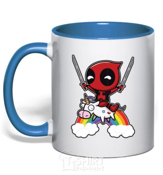 Mug with a colored handle Deadpool on a rainbow royal-blue фото