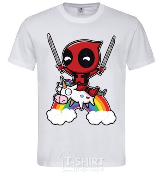 Men's T-Shirt Deadpool on a rainbow White фото