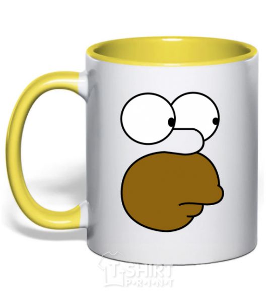 Mug with a colored handle Homer's face yellow фото