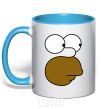 Mug with a colored handle Homer's face sky-blue фото