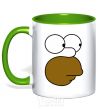 Mug with a colored handle Homer's face kelly-green фото