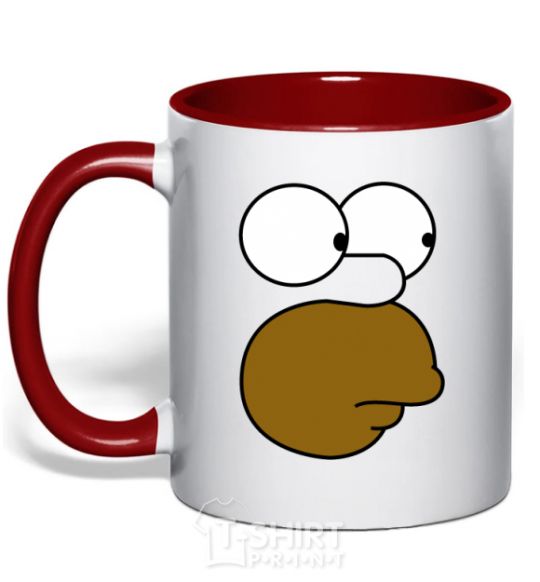 Mug with a colored handle Homer's face red фото