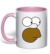 Mug with a colored handle Homer's face light-pink фото