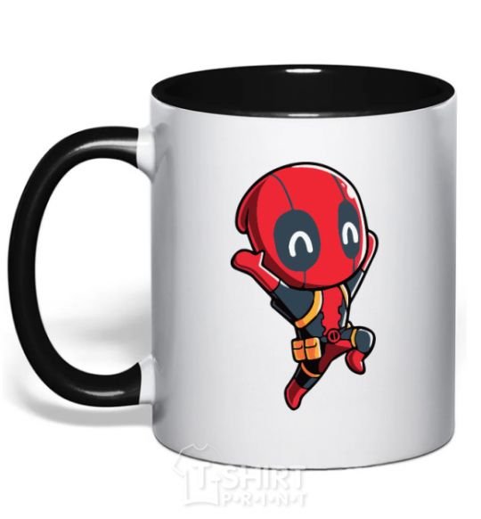 Mug with a colored handle Happy deadpool black фото