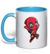 Mug with a colored handle Happy deadpool sky-blue фото