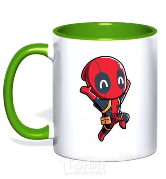 Mug with a colored handle Happy deadpool kelly-green фото