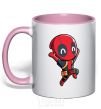 Mug with a colored handle Happy deadpool light-pink фото