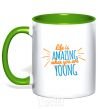 Mug with a colored handle Life is amazing when you are young kelly-green фото