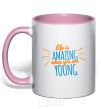 Mug with a colored handle Life is amazing when you are young light-pink фото