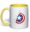 Mug with a colored handle Captain America's shield yellow фото