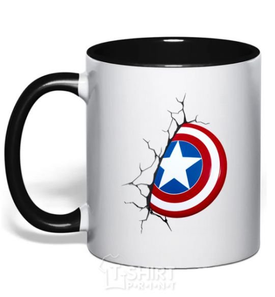 Mug with a colored handle Captain America's shield black фото