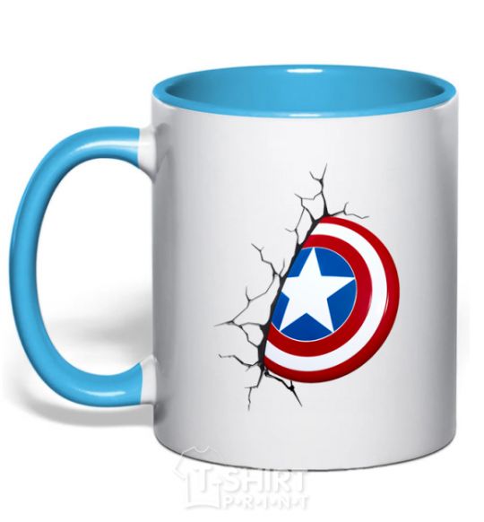 Mug with a colored handle Captain America's shield sky-blue фото