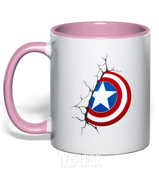 Mug with a colored handle Captain America's shield light-pink фото
