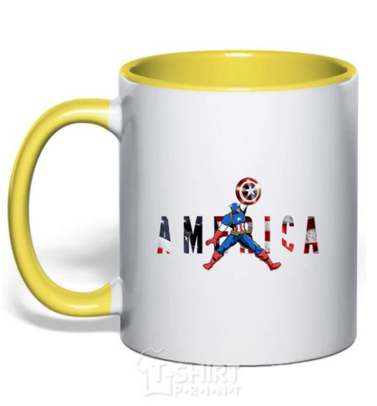 Mug with a colored handle America Captain yellow фото