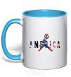 Mug with a colored handle America Captain sky-blue фото