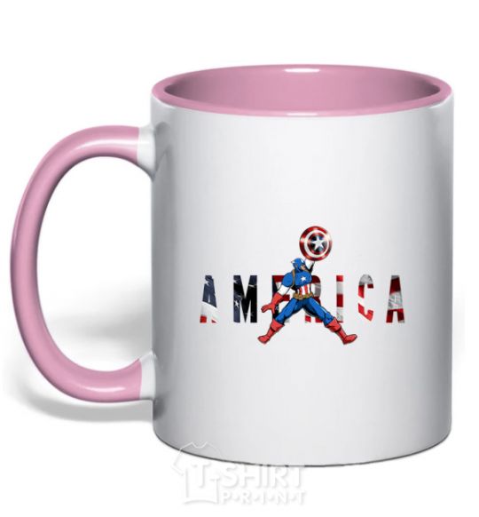 Mug with a colored handle America Captain light-pink фото