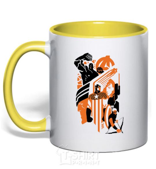 Mug with a colored handle Avengers orange black yellow фото