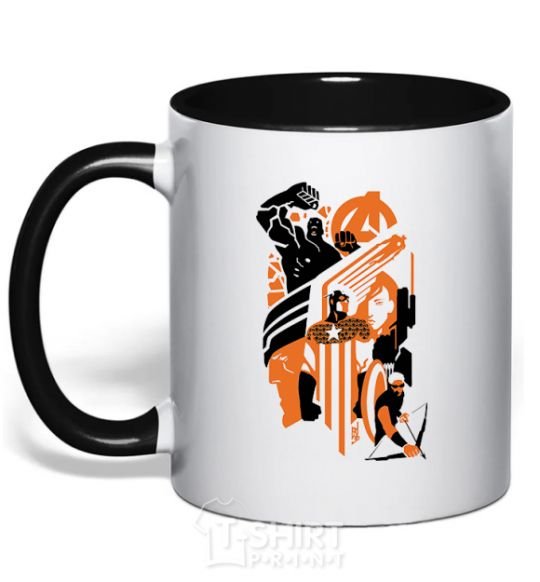 Mug with a colored handle Avengers orange black black фото