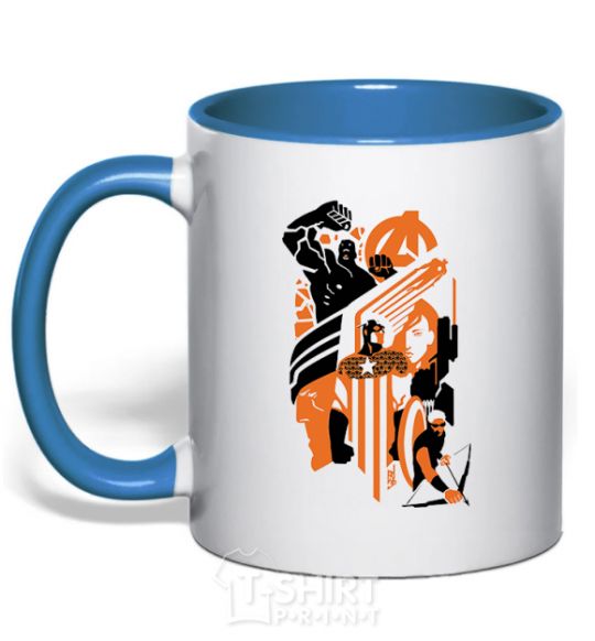 Чашка с цветной ручкой Мстители оранжевый черный Ярко-синий фото