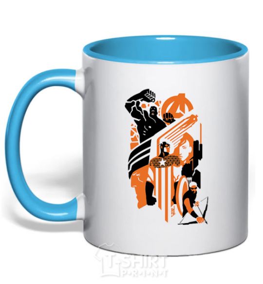 Mug with a colored handle Avengers orange black sky-blue фото