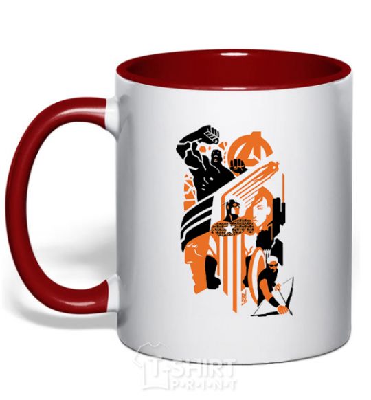 Mug with a colored handle Avengers orange black red фото