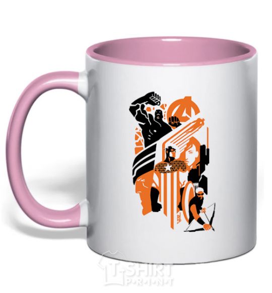 Mug with a colored handle Avengers orange black light-pink фото