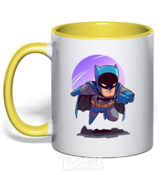 Mug with a colored handle Batman print yellow фото