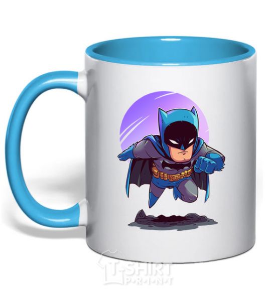 Mug with a colored handle Batman print sky-blue фото