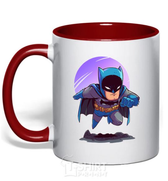 Mug with a colored handle Batman print red фото