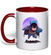 Mug with a colored handle Batman print red фото