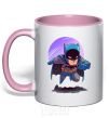 Mug with a colored handle Batman print light-pink фото