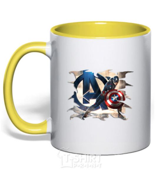 Mug with a colored handle Captain America Avengers yellow фото
