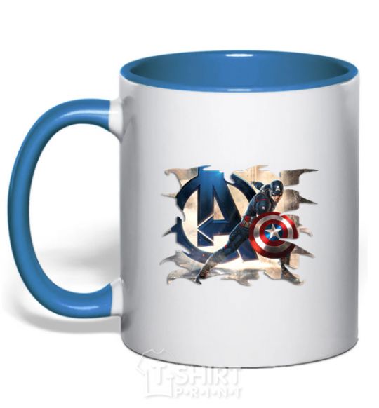 Mug with a colored handle Captain America Avengers royal-blue фото