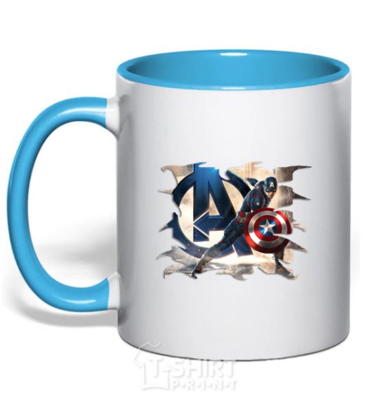 Mug with a colored handle Captain America Avengers sky-blue фото