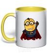 Mug with a colored handle Super Minion yellow фото