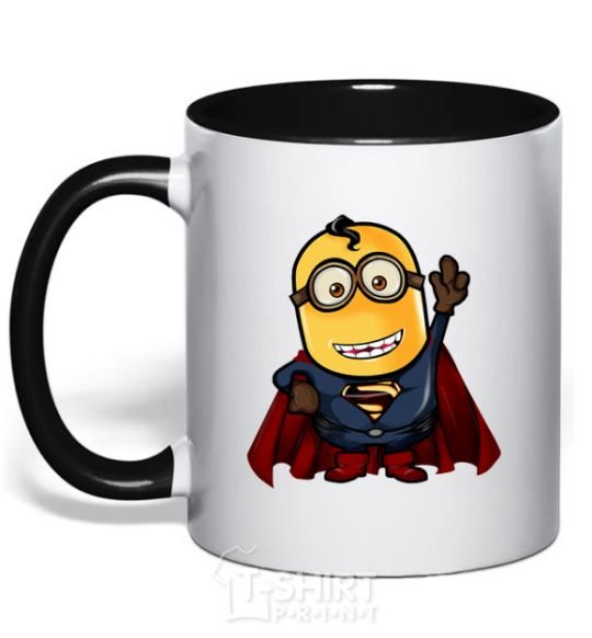 Mug with a colored handle Super Minion black фото