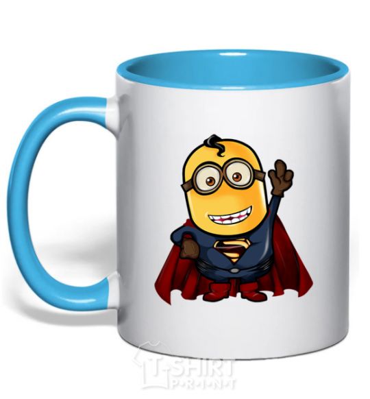 Mug with a colored handle Super Minion sky-blue фото