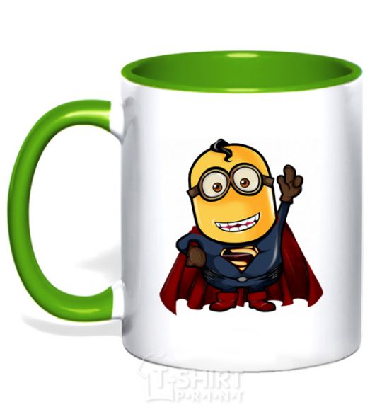 Mug with a colored handle Super Minion kelly-green фото