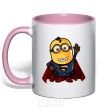 Mug with a colored handle Super Minion light-pink фото