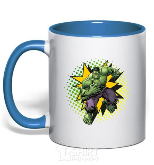 Mug with a colored handle Hulk explosion royal-blue фото