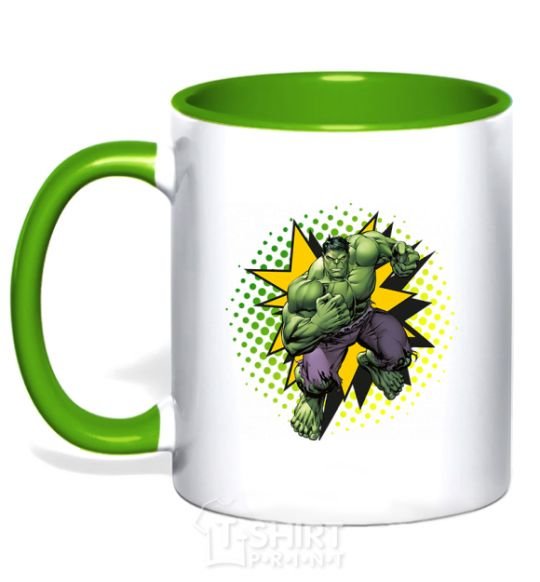 Mug with a colored handle Hulk explosion kelly-green фото