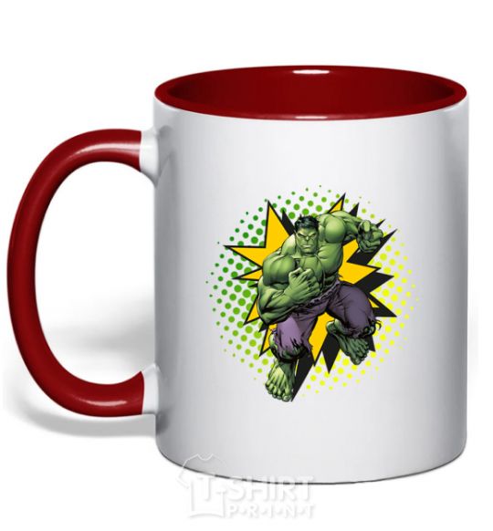 Mug with a colored handle Hulk explosion red фото